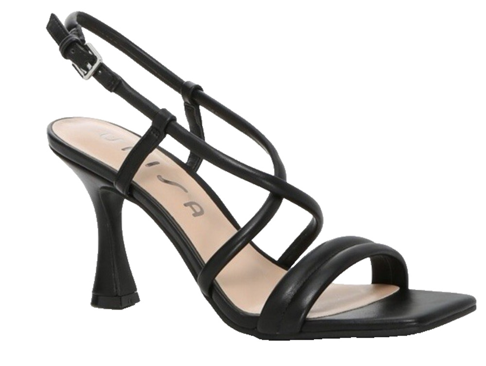 Womens Unisa Black Strappy Sandals Dress Mid Heels Faux Leather Sailor 9.5 M